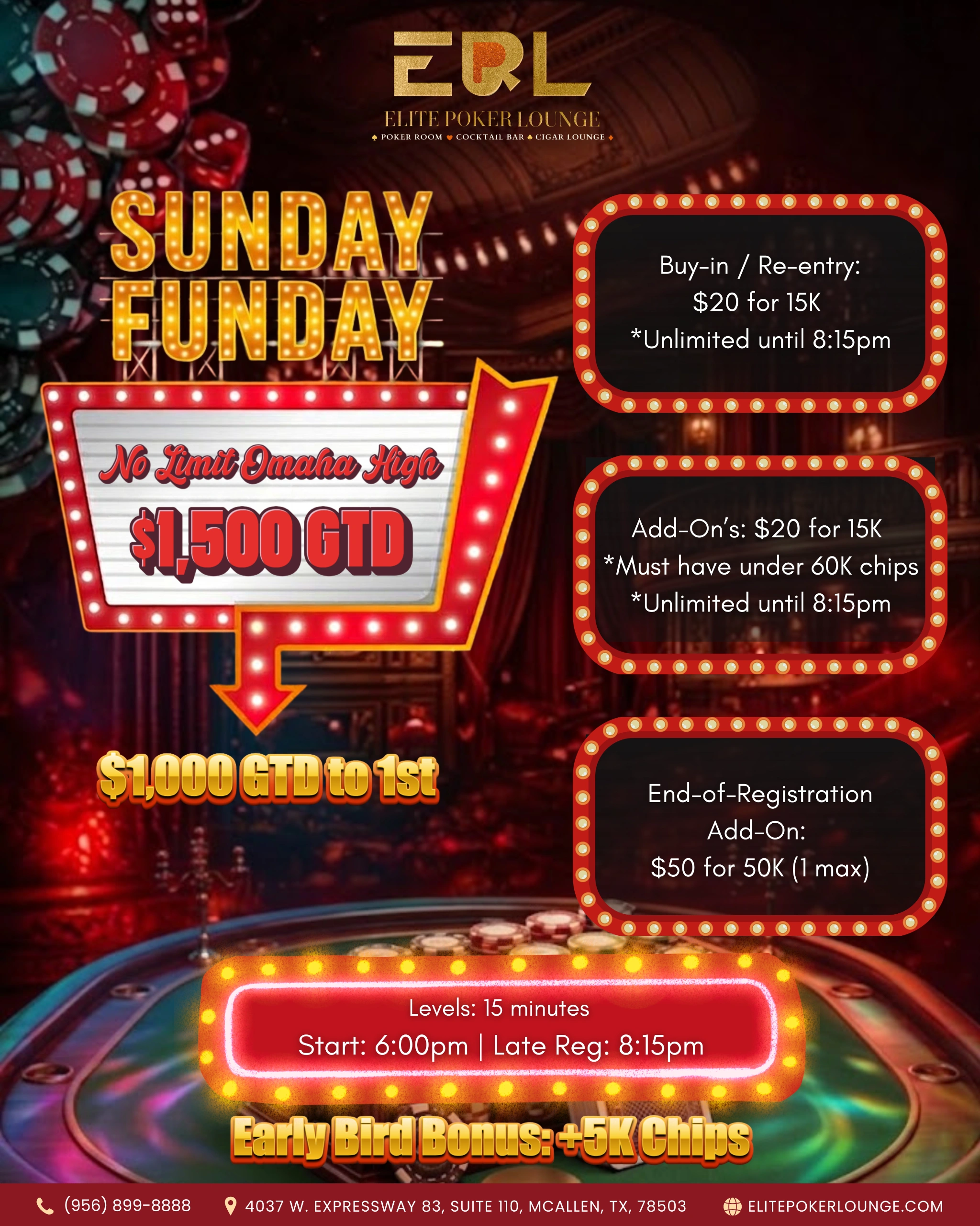 Sunday Funday No Limit Omaha 1.5K GTD: 1K to 1st